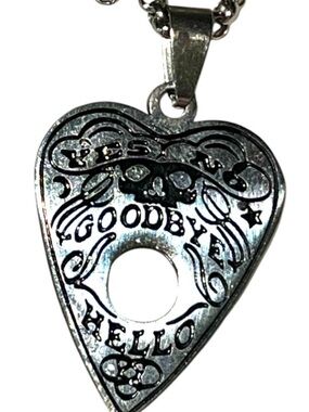 Silver-tone Heart Ouija Planchette Pendant Necklace - "Goodbye Hello"